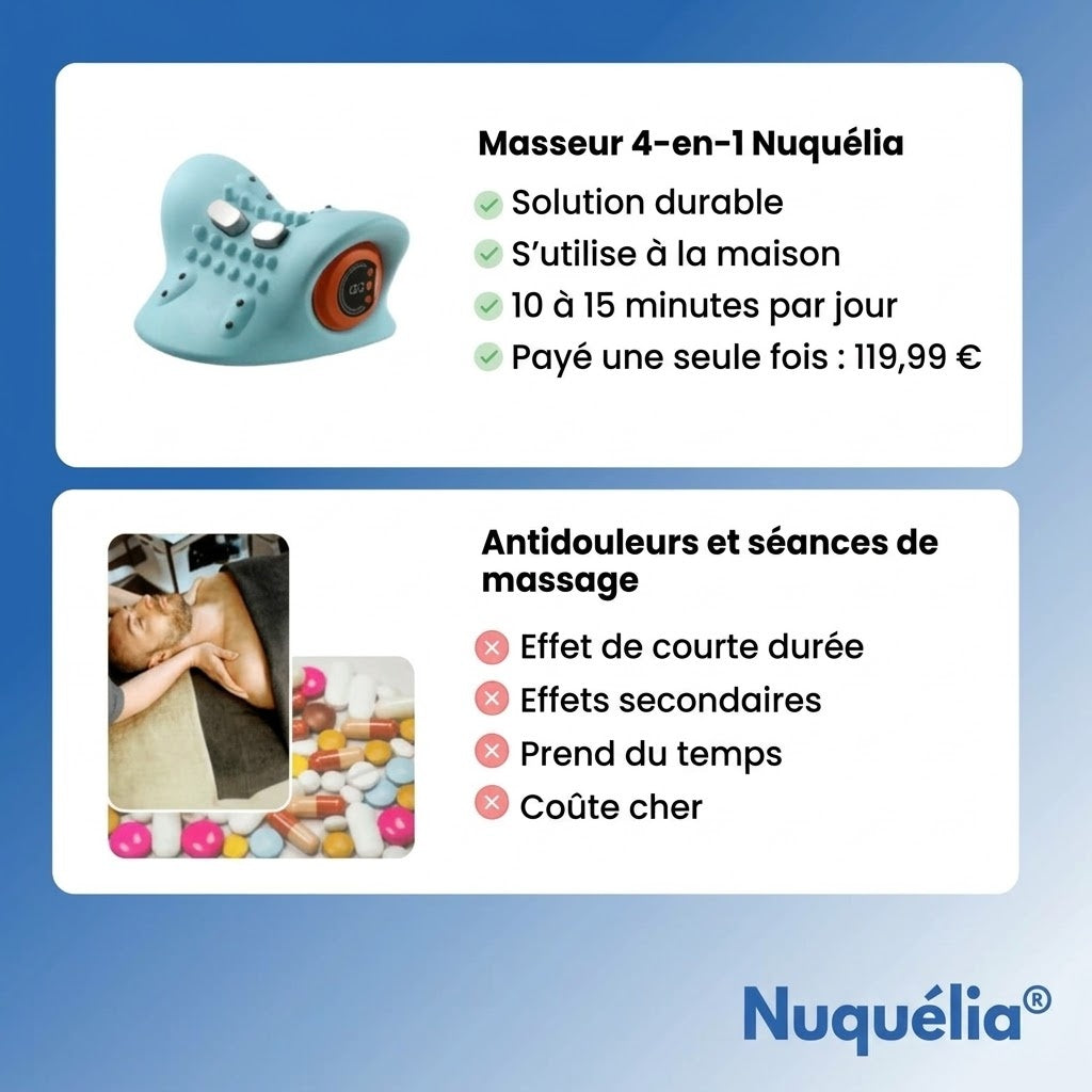 Nuquélia comparé aux antidouleurs et aux séances de massage